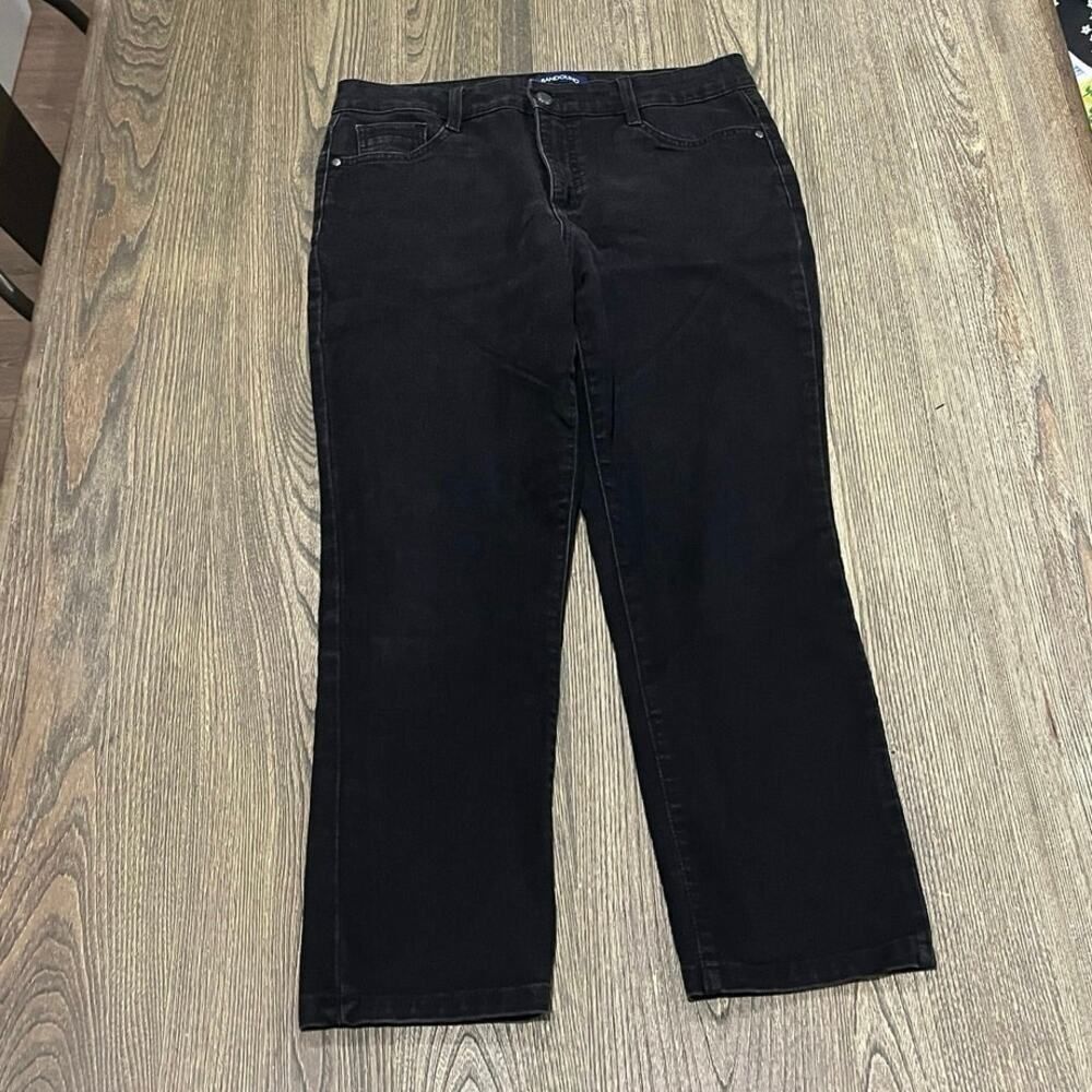 Bandolino Womens Amy Jeans Straight Leg Mid Rise Tummy Control Denim Black Sz 8